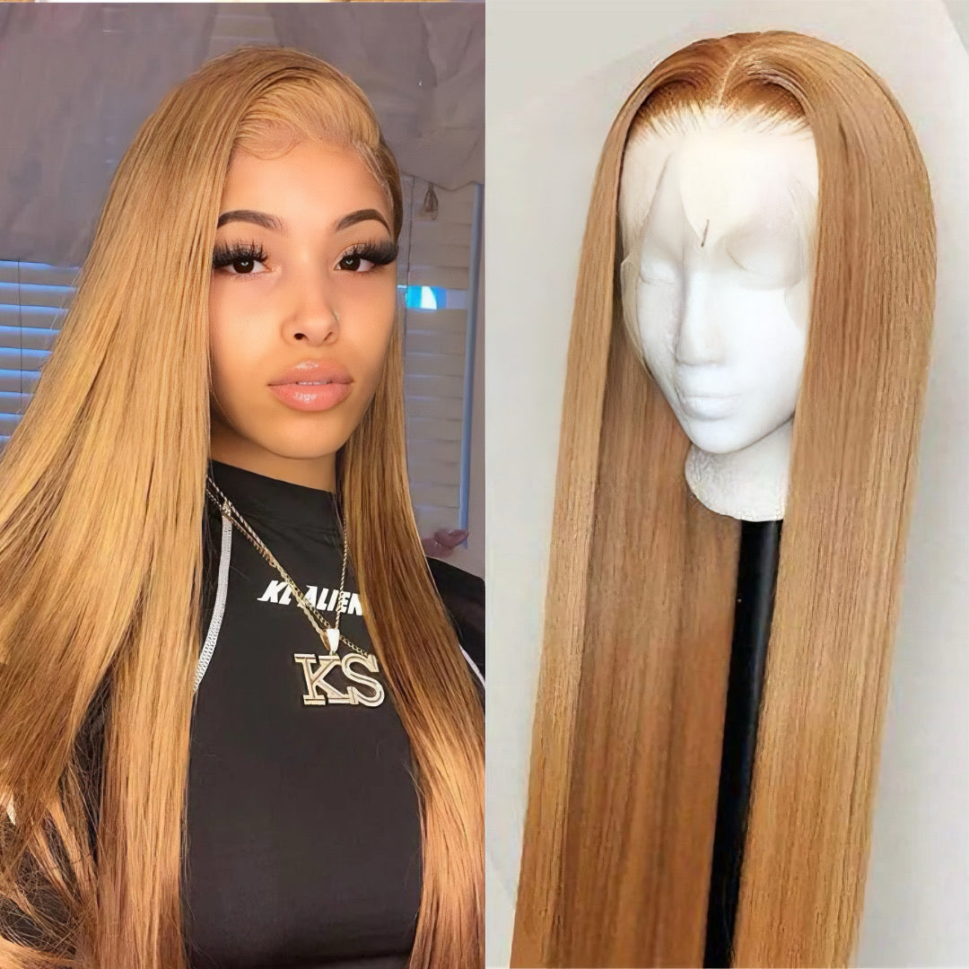 Honey Blonde Straight Lace Front Wig – 100% Human Hair| 200% Density