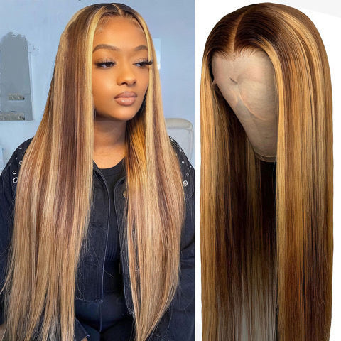 Straight Highlighted Wig – 100% Human Hair | 200% Density ✨