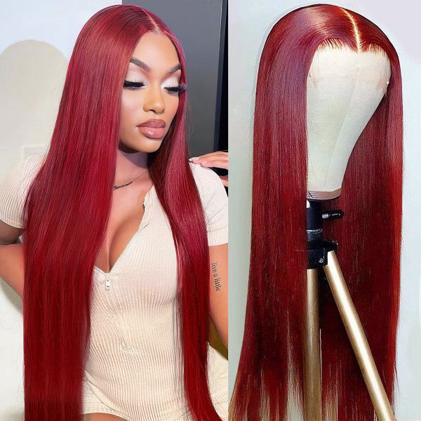 13x4 Red Straight Wig – Bold & Sleek | 100% Human Hair