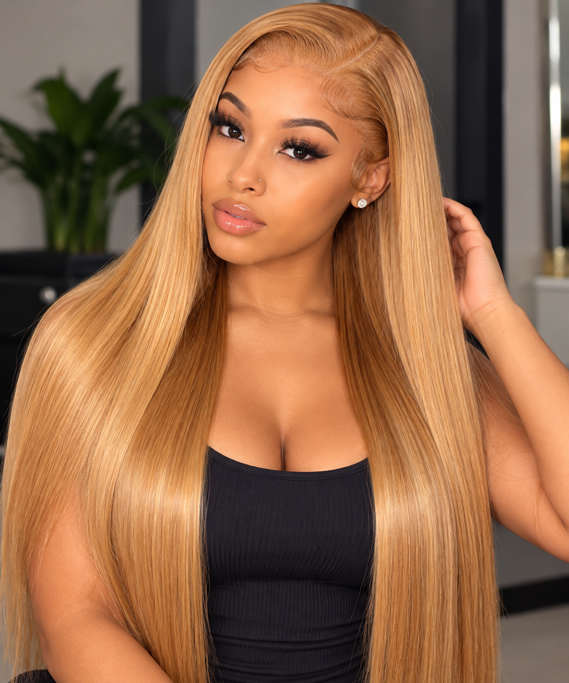 Honey Blonde Straight Lace Front Wig – 100% Human Hair| 200% Density