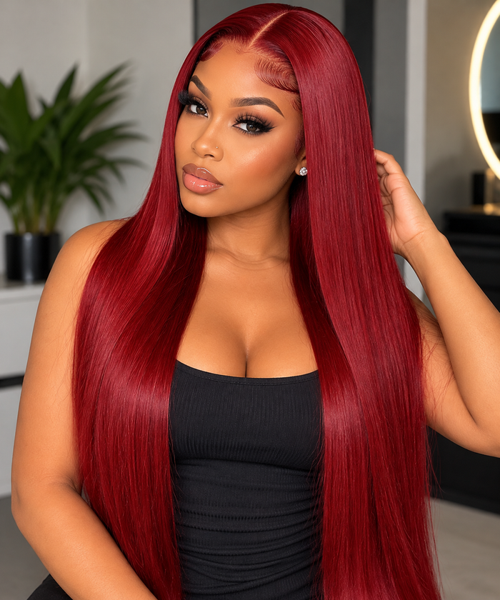 13x4 Red Straight Wig – Bold & Sleek | 100% Human Hair