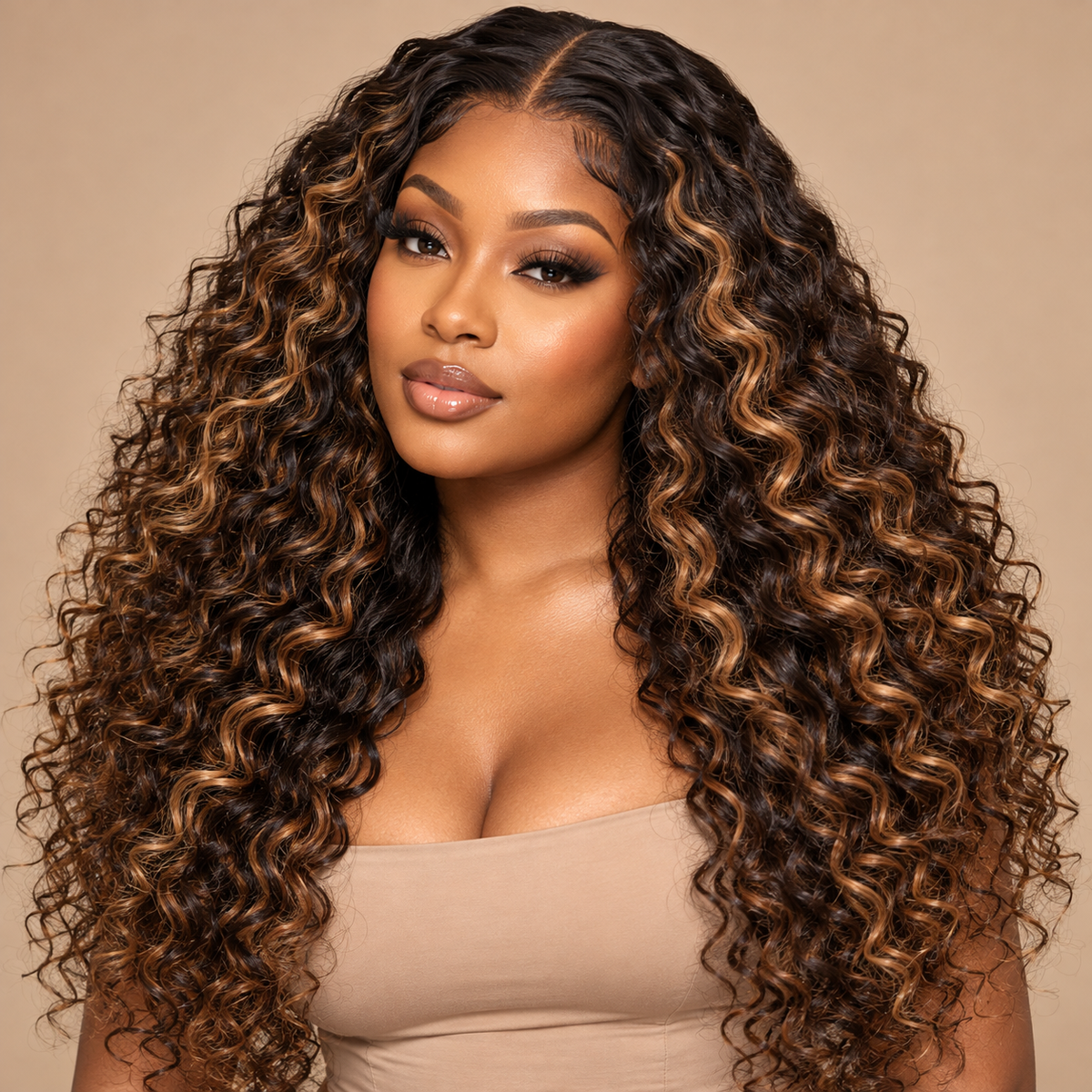 Curly Highlighted Wig – 100% Human Hair| 200% Density